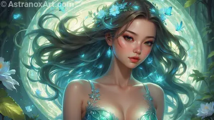 A captivating 4K wallpaper featuring a fae illuminator weaving enchanting lights in the Bioluminescent Glades of Luminara.