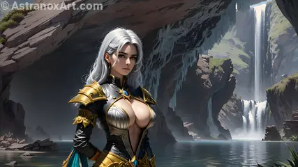 Powerful warlock with grey eyes and silver hair by the lakeside in the gentle light of daytime - 4K fantasy wallpaper capturing the essence of magic